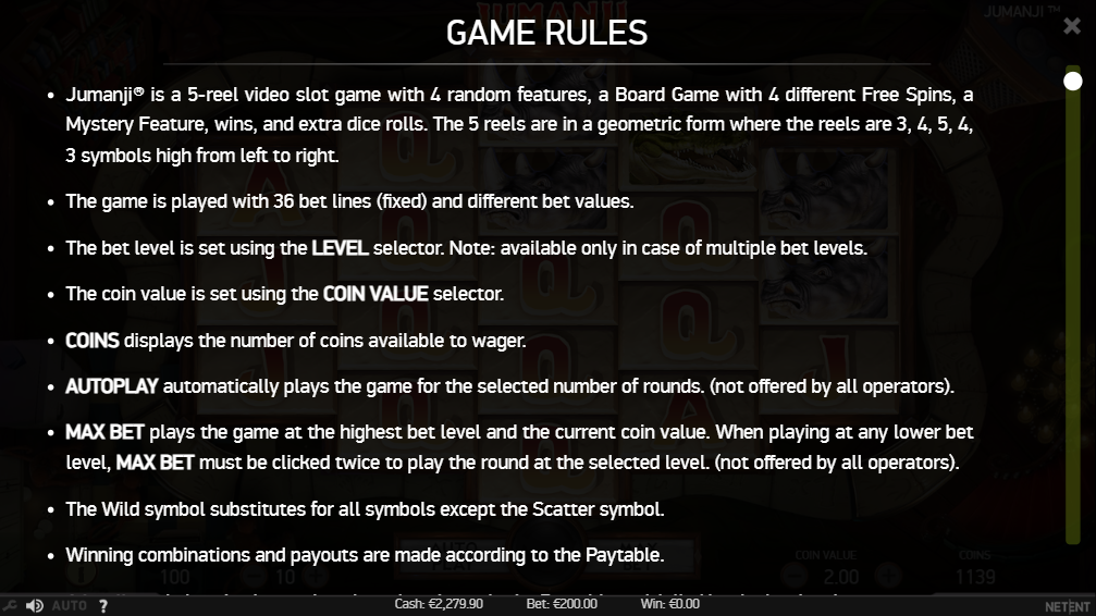 Jumanji Slot Game Rules