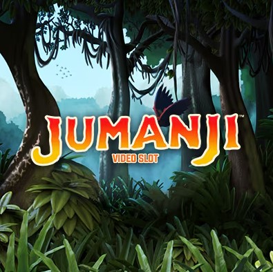 Detailed view of the Jumanji slot game interface on a vibrant casino floor.